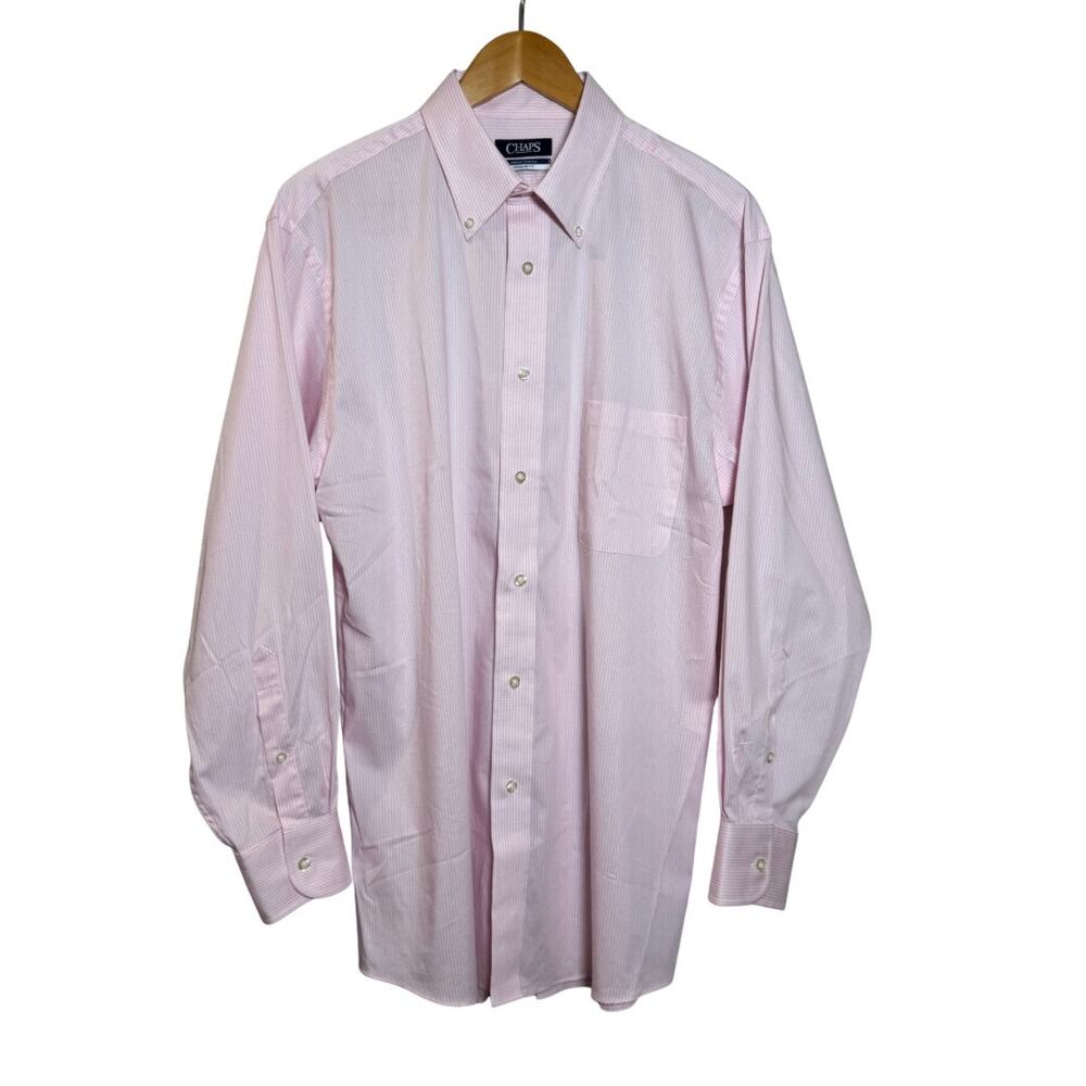 Chaps Men’s Pink Plaid Dress Shirt Comfort Stretch 16–16.5 32/33 L